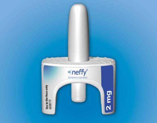 A picture of an epinephrine nasal spray for the treatment of severe allergic reactions