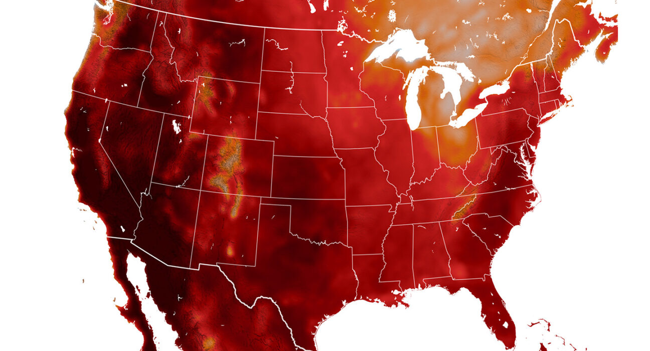 A map of the United States is colored in different shades of red, denoting how hot the temperatures were on June 10, 2024.