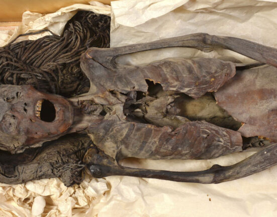 A mummy with her mouth wide open