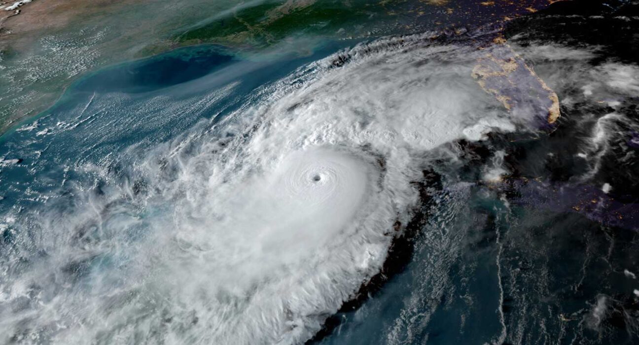 an aerial view of a hurricane